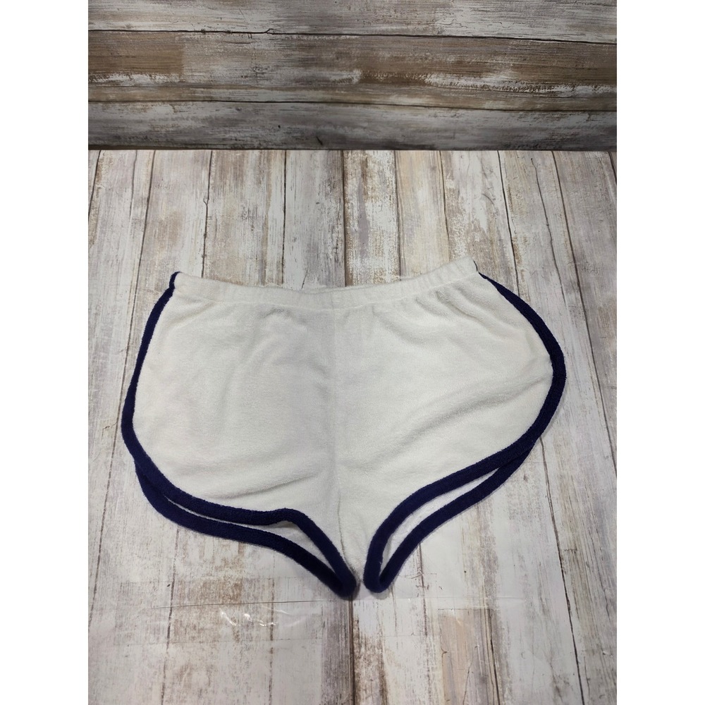 Vintage Bonwit Teller Terry Cloth Dolphin Shorts White Navy Blue Retro Womens